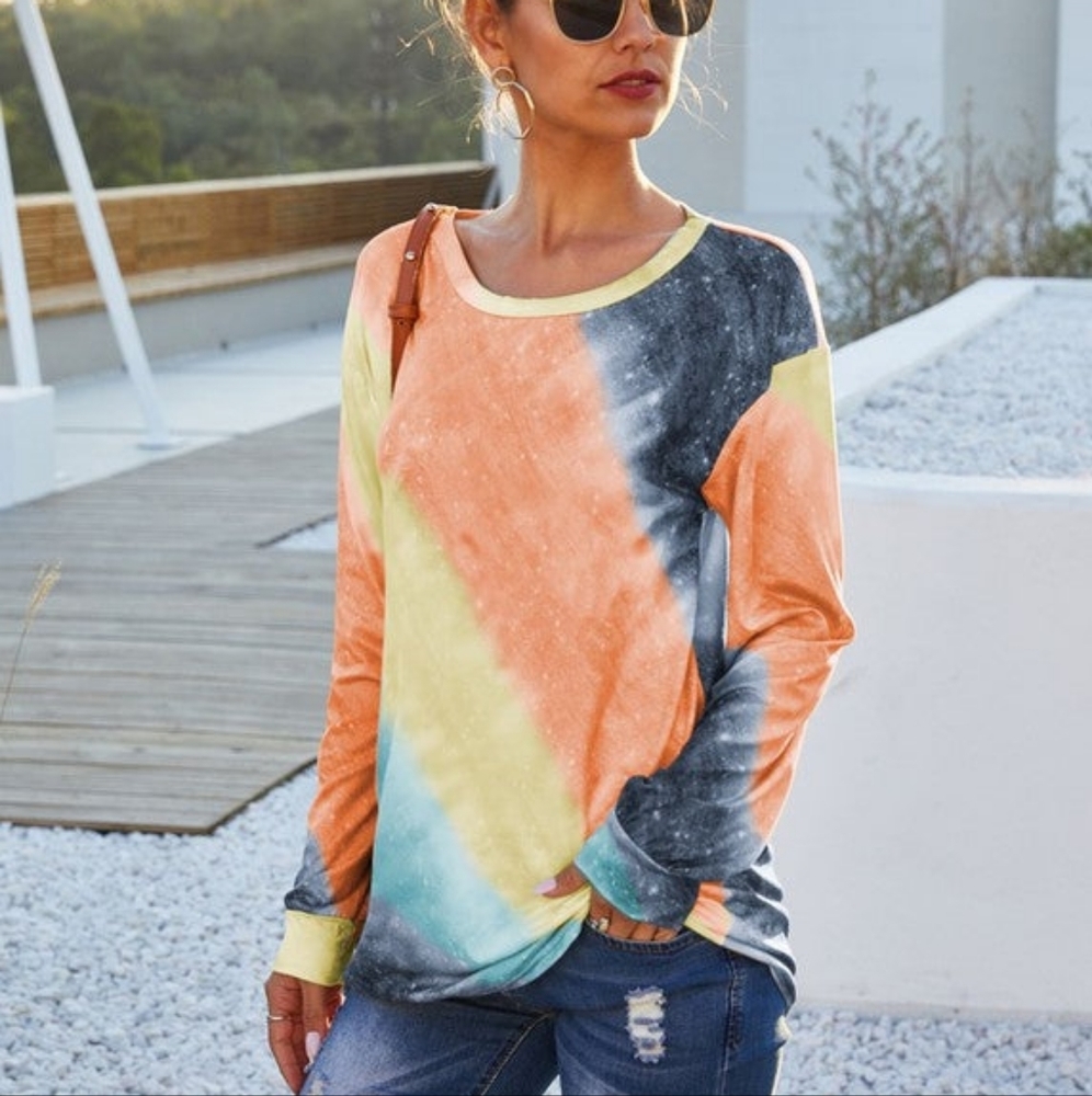 WATERCOLOR Wonder Orange Ombre Long Sleeve Crew Neck Sweatshirt Size XL NWT